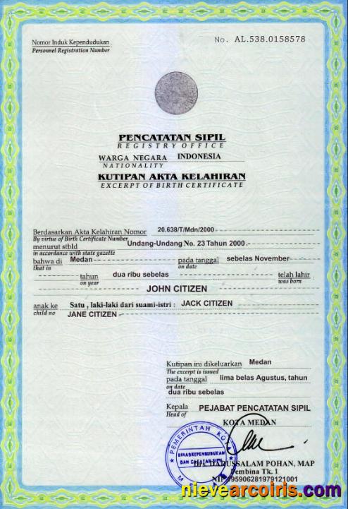 Indonesia birth certificate